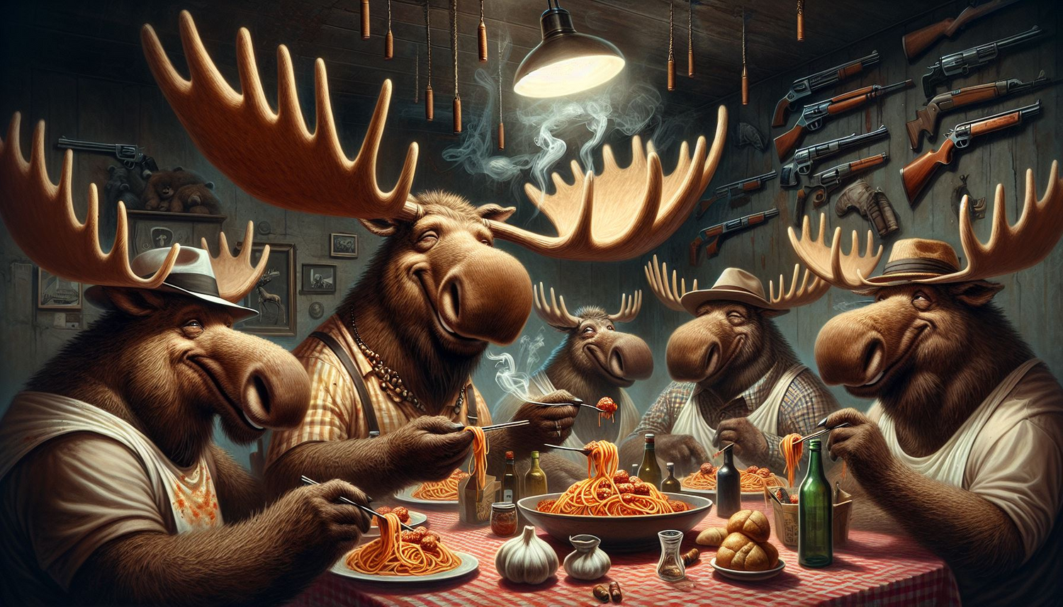 Animals Eating Spaghetti.